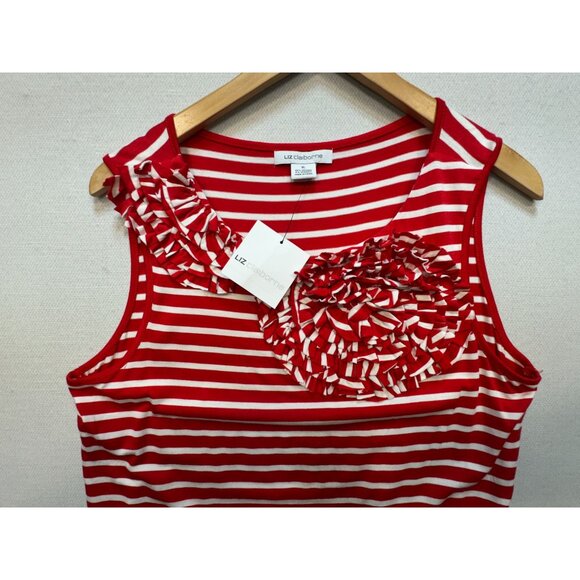 Liz Claiborne Womens Paint the Town Red Blouse Size XL Red Stripe Sleeveless NWT - Picture 4 of 8